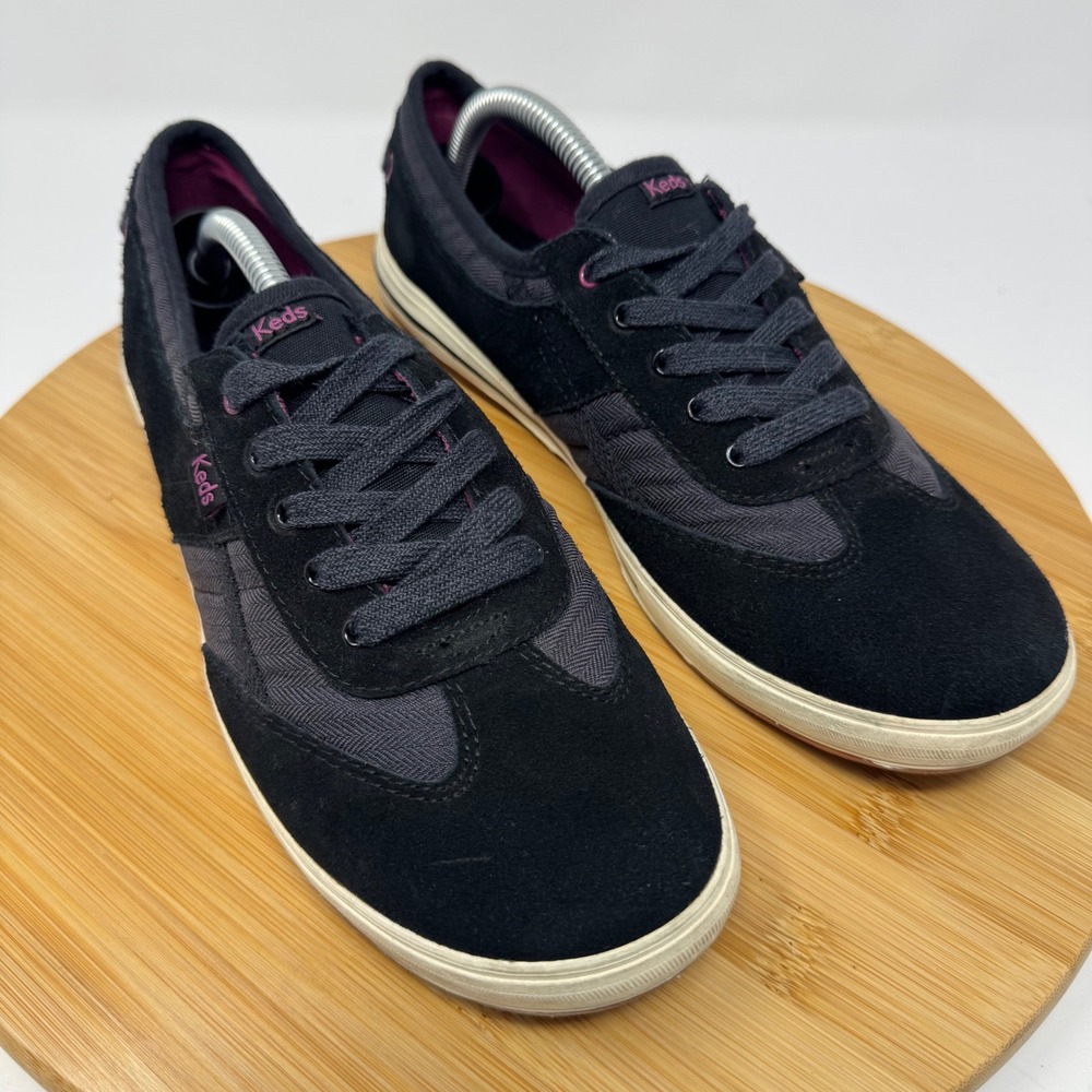 Keds Sneakers Womens 9 Black Suede Herringbone Low Top WH55884 Casual Sporty